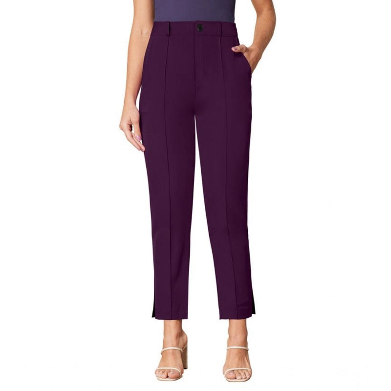 Mayawye Women's Polyester Solid With Pocket Pant (Wine)