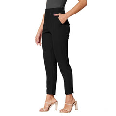 Mayawye Women's Polyester Solid With Pocket Pant (Black)