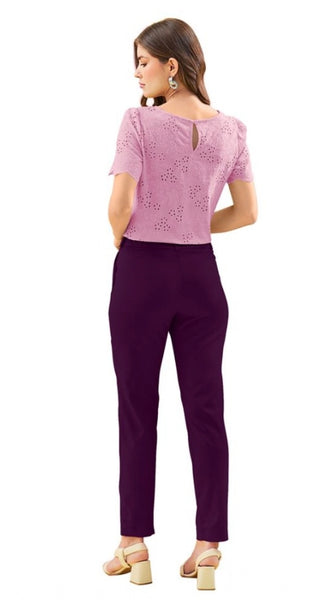 Mayawye Women's Polyester Solid With Pocket Pant (Wine)