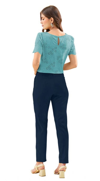 Mayawye Women's Polyester Solid With Pocket Pant (Blue)