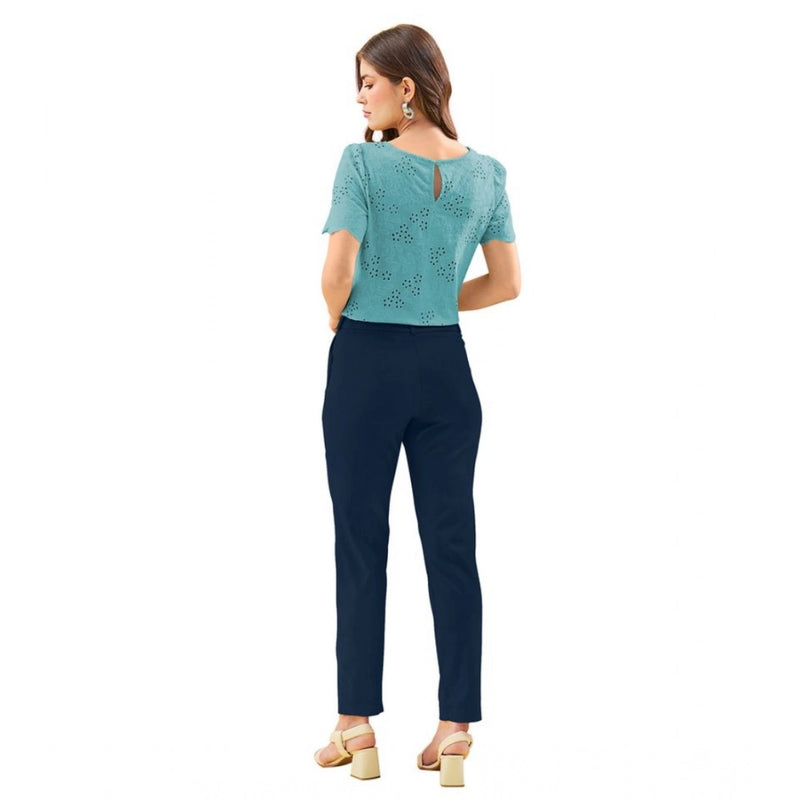 Mayawye Women's Polyester Solid With Pocket Pant (Blue)