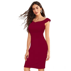 Mayawye Women's Knitting stretchable Solid Round Neck Sleeveless Dress (Maroon)
