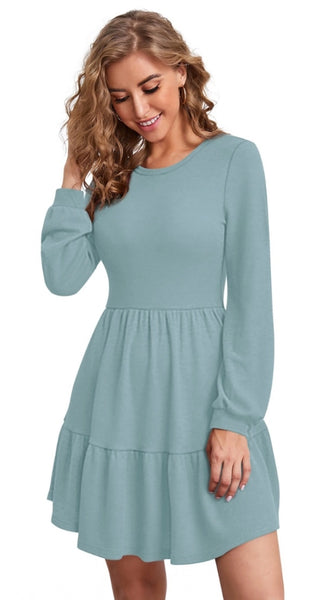 Mayawye Women's Knitting stretchable Solid Round Neck Full Sleeve Dress (Pista)