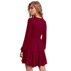Mayawye Women's Knitting stretchable Solid Round Neck Full Sleeve Dress (Maroon)