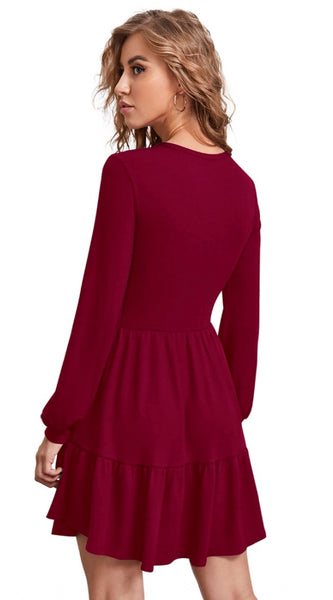 Mayawye Women's Knitting stretchable Solid Round Neck Full Sleeve Dress (Maroon)
