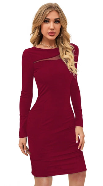 Mayawye Women's Knitting stretchable Solid Round Neck Full Sleeve Dress (Maroon)