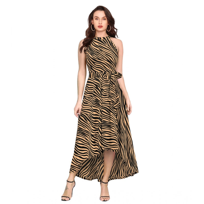 Mayawye Women's Polyester Zebra Pattern Halter Neck Sleeveless Dress (Yellow)