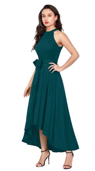 Mayawye Women's Polyster Solid Halter Neck Sleeveless Dress (Morpichh)