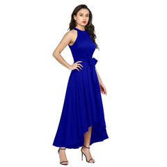 Mayawye Women's Polyster Solid Halter Neck Sleeveless Dress (Royal Blue)