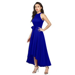 Mayawye Women's Polyster Solid Halter Neck Sleeveless Dress (Royal Blue)