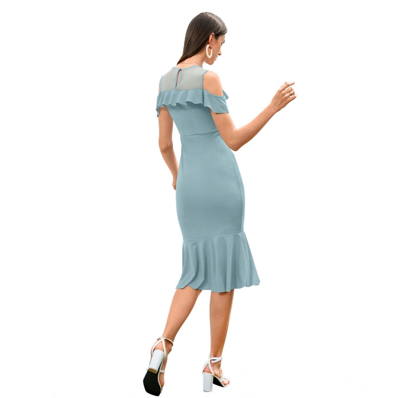 Mayawye Women's Knitting stretchable Solid Round Neck Sleeveless Dress (Pista )