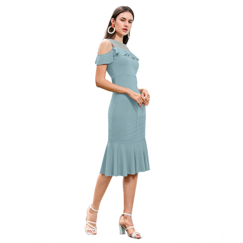 Mayawye Women's Knitting stretchable Solid Round Neck Sleeveless Dress (Pista )