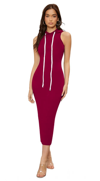 Mayawye Women's Knitting stretchable Solid Round Neck Sleeveless Dress (Maroon)