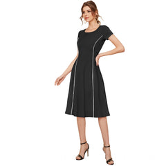 Mayawye Women's Knitting stretchable Solid Round Neck Cap Sleeve Dress (Black)