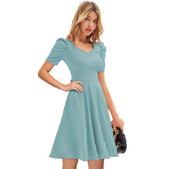 Mayawye Women's Knitting stretchable Solid V Neck Cap Sleeve Dress (Pista)