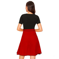 Mayawye Women's Knitting stretchable Solid Round Neck Cap Sleeve Dress (Red)