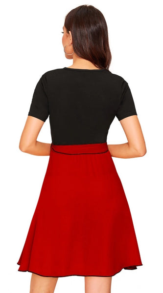 Mayawye Women's Knitting stretchable Solid Round Neck Cap Sleeve Dress (Red)