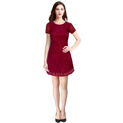 Mayawye Women's Rasal Solid Round Neck Cap Sleeve Dress (Maroon)