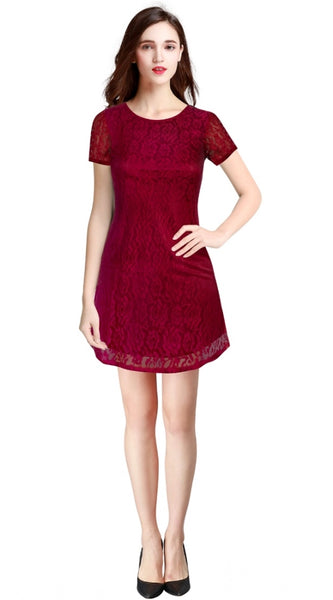 Mayawye Women's Rasal Solid Round Neck Cap Sleeve Dress (Maroon)