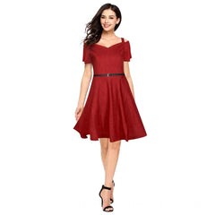 Mayawye Women's Polyester Solid V Neck Cap Sleeve Dress (Maroon)
