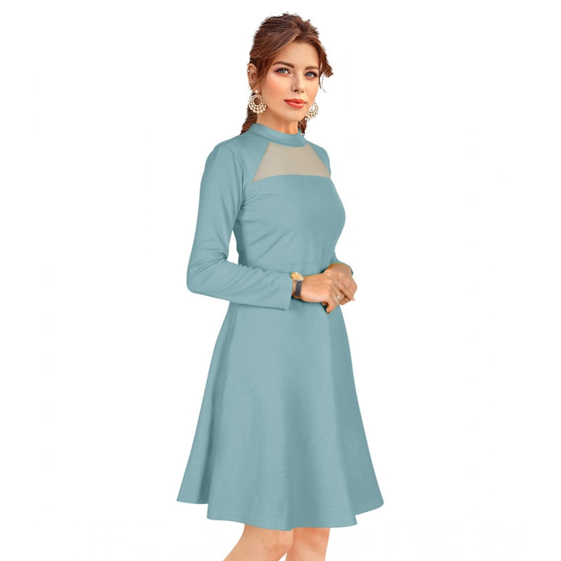Mayawye Women's Knitting stretchable Solid Round Neck Full Sleeve Dress (Pista)