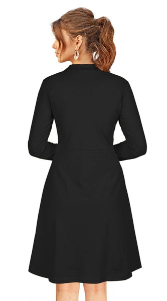 Mayawye Women's Knitting stretchable Solid Round Neck Full Sleeve Dress (Black)