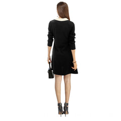 Mayawye Women's Polyester Solid Collar 3-4th Dress (Black)