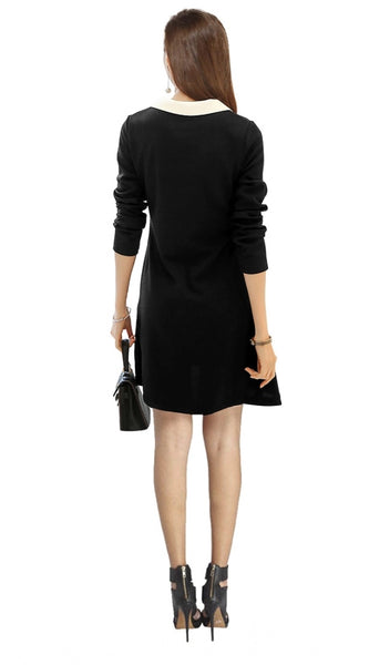 Mayawye Women's Polyester Solid Collar 3-4th Dress (Black)