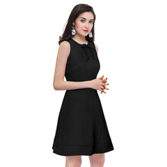 Mayawye Women's Polyester Solid Round Neck Sleeveless Dress (Black)