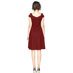 Mayawye Women's Polyester Solid V Neck Cap Sleeve off Shoulder Dress (Maroon)