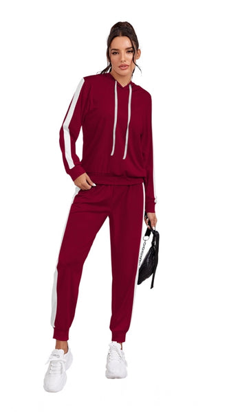 Mayawye Women's Knitting stretchable Solid Hooded Neck Full Sleeve Track Suit (Maroon)