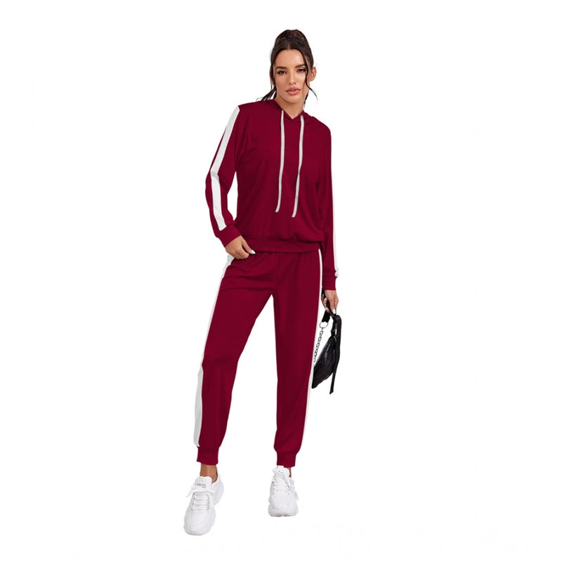 Mayawye Women's Knitting stretchable Solid Hooded Neck Full Sleeve Track Suit (Maroon)