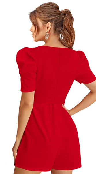 Mayawye Women's Knitting stretchable Solid Round Neck 3-4 Puff Sleeve Dress (Red )