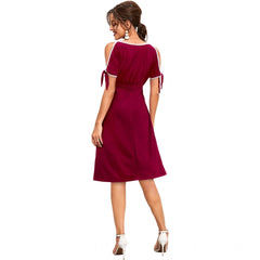 Mayawye Women's Knitting stretchable Solid Round Neck Sleeveless Dress (Maroon)