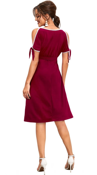 Mayawye Women's Knitting stretchable Solid Round Neck Sleeveless Dress (Maroon)