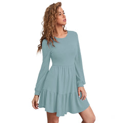 Mayawye Women's Knitting stretchable Solid Round Neck Full Sleeve Dress (Pista)