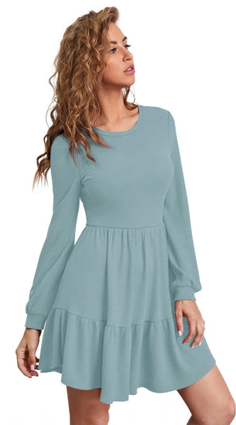 Mayawye Women's Knitting stretchable Solid Round Neck Full Sleeve Dress (Pista)