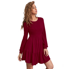Mayawye Women's Knitting stretchable Solid Round Neck Full Sleeve Dress (Maroon)