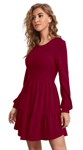 Mayawye Women's Knitting stretchable Solid Round Neck Full Sleeve Dress (Maroon)