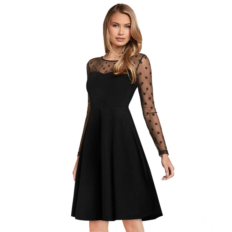 Mayawye Women's Knitting stretchable Solid Round Neck Full Sleeve Dress (Black)