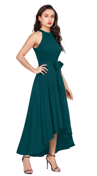 Mayawye Women's Polyster Solid Halter Neck Sleeveless Dress (Morpichh)