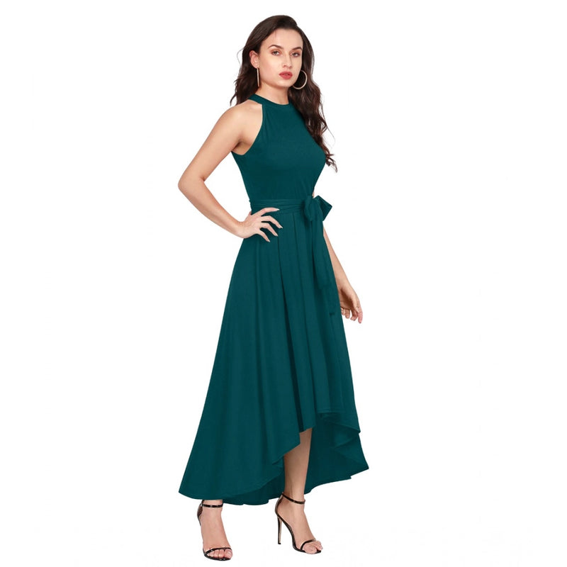 Mayawye Women's Polyster Solid Halter Neck Sleeveless Dress (Morpichh)