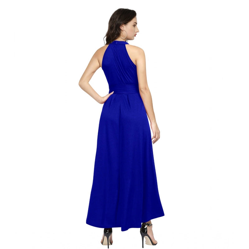 Mayawye Women's Polyster Solid Halter Neck Sleeveless Dress (Royal Blue)