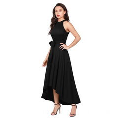 Mayawye Women's Polyster Solid Halter Neck Sleeveless Dress (Black)