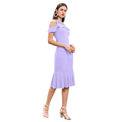 Mayawye Women's Knitting stretchable Solid Round Neck Sleeveless Dress (Purple)