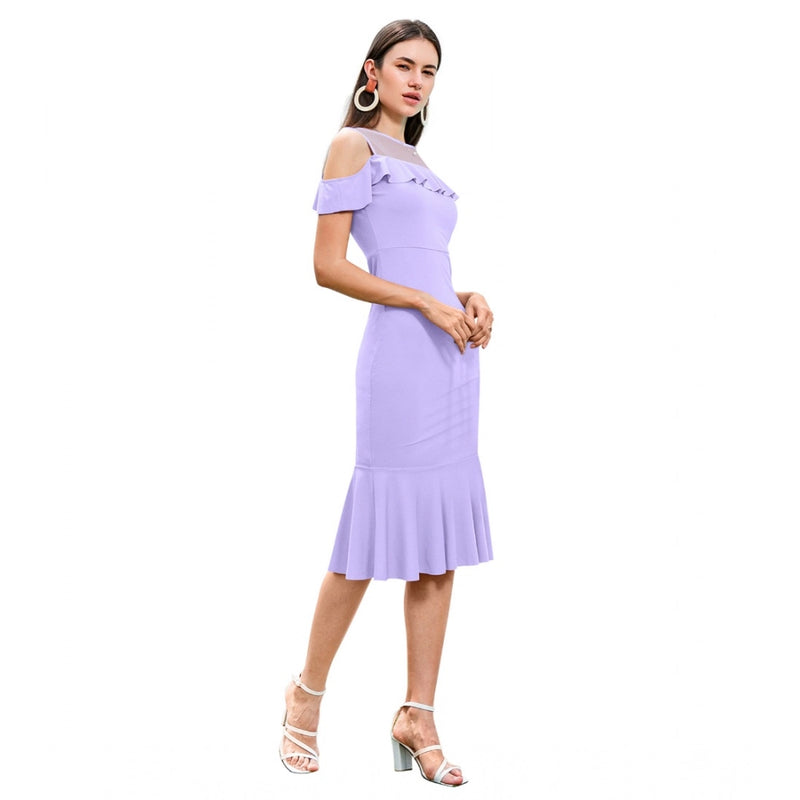 Mayawye Women's Knitting stretchable Solid Round Neck Sleeveless Dress (Purple)