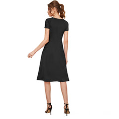Mayawye Women's Knitting stretchable Solid Round Neck Cap Sleeve Dress (Black)