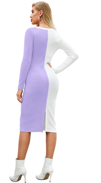 Mayawye Women's Knitting stretchable Solid Round Neck Full Sleeve Dress (Purple)