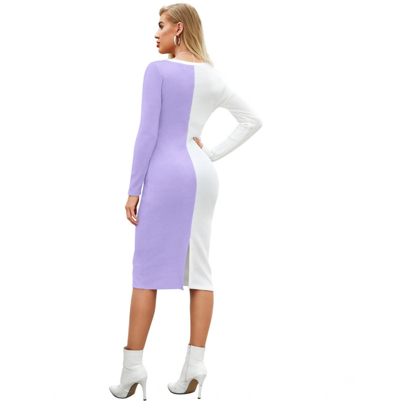 Mayawye Women's Knitting stretchable Solid Round Neck Full Sleeve Dress (Purple)