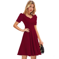 Mayawye Women's Knitting stretchable Solid V Neck Cap Sleeve Dress (Maroon)